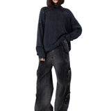 BLACK MASKED KNIT SWEATER