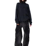 BLACK MASKED KNIT SWEATER